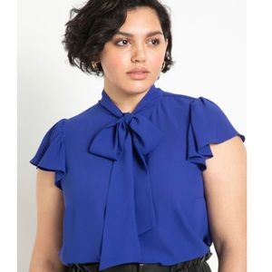 Eloquii Flutter Sleeve Tie Neck Pussybow Blouse Size 14